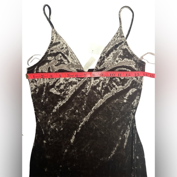 Gold Crushed Velvet Maxi Dress Spaghetti Straps Evening Slit Sexy Party Shiny M - Picture 7 of 7